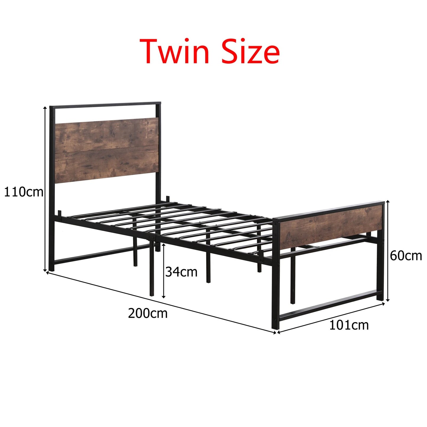 Black Iron Bed Frames with Retro Brown Headboard