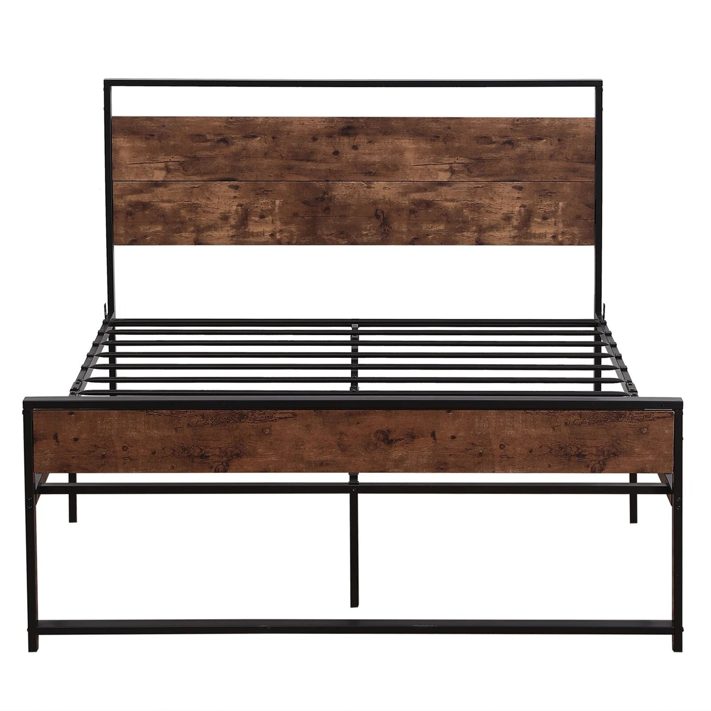 Black Iron Bed Frames with Retro Brown Headboard