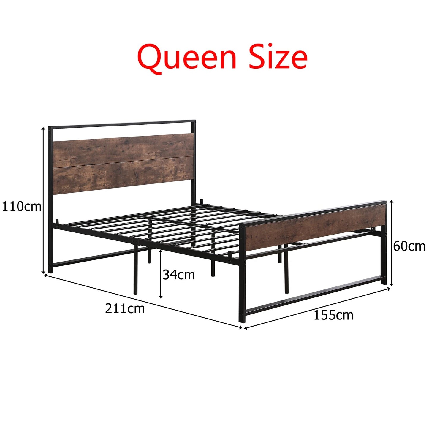 Black Iron Bed Frames with Retro Brown Headboard