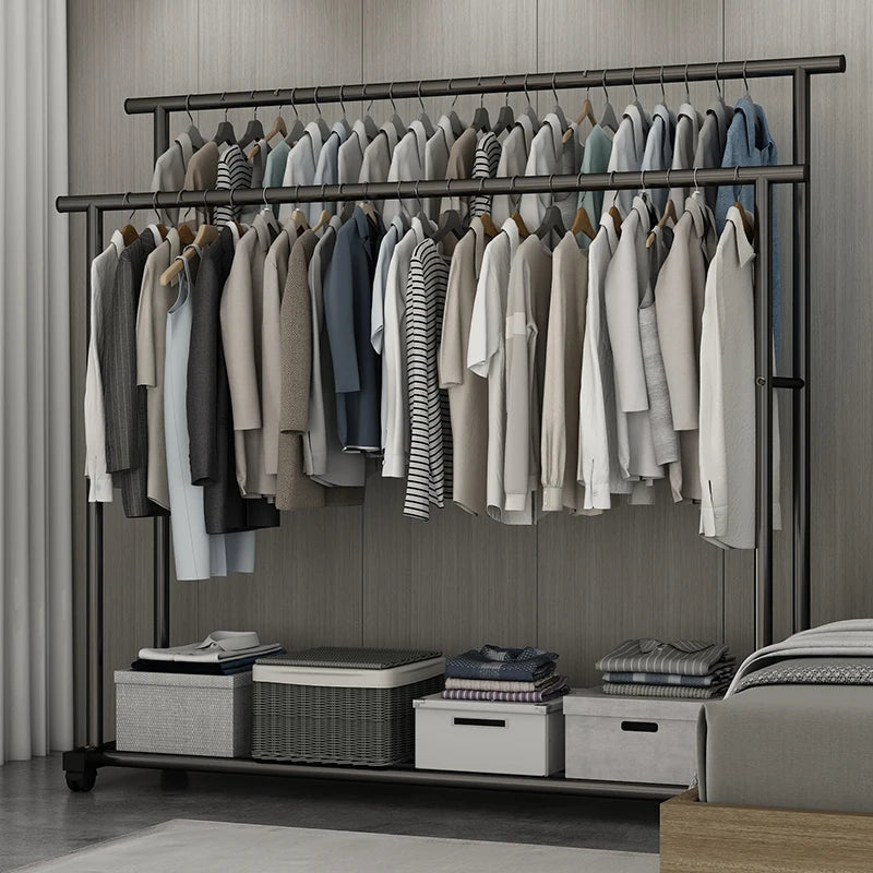 White, Black Wheels Clothes Rack