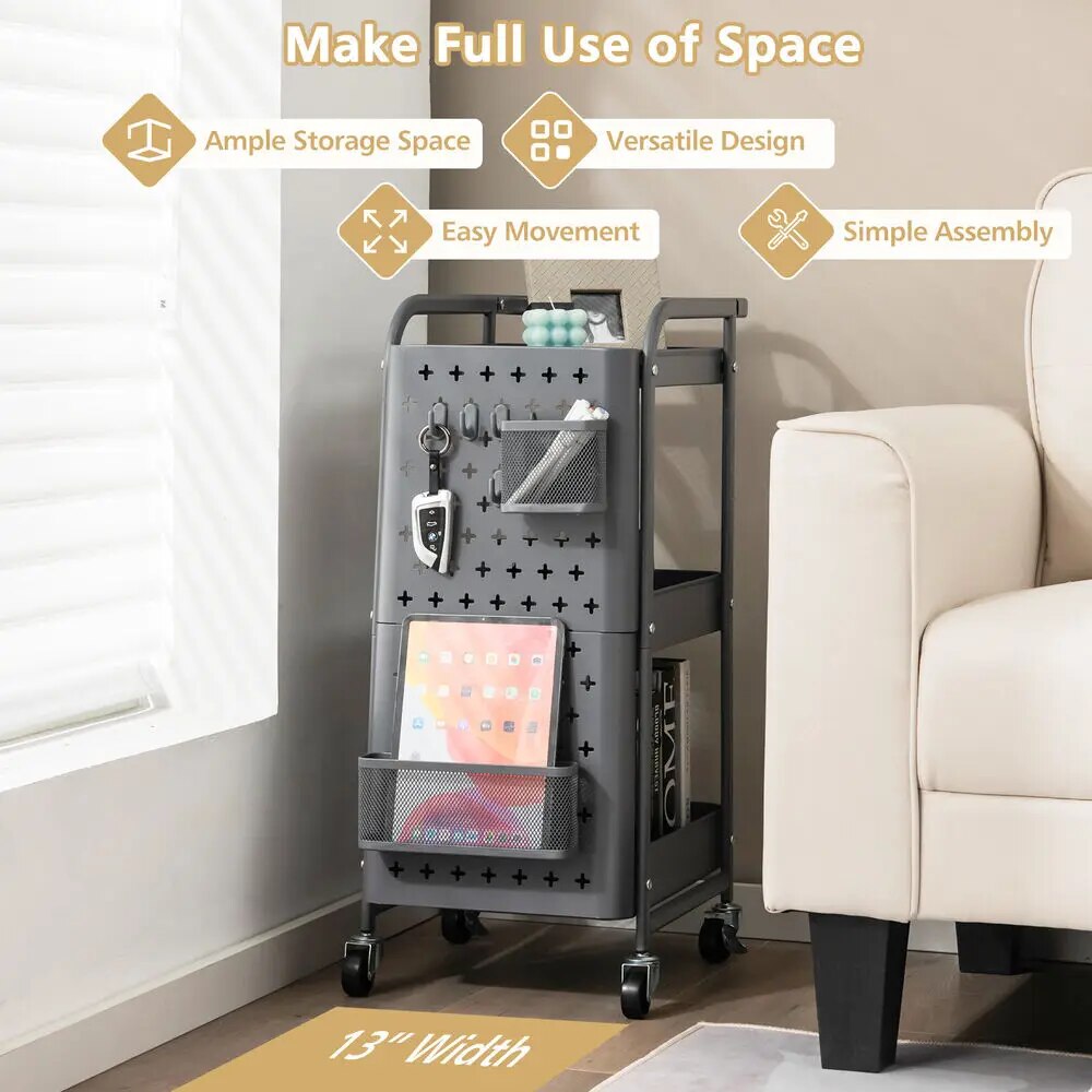 Costway 3-Tier Utility Storage Cart, Grey