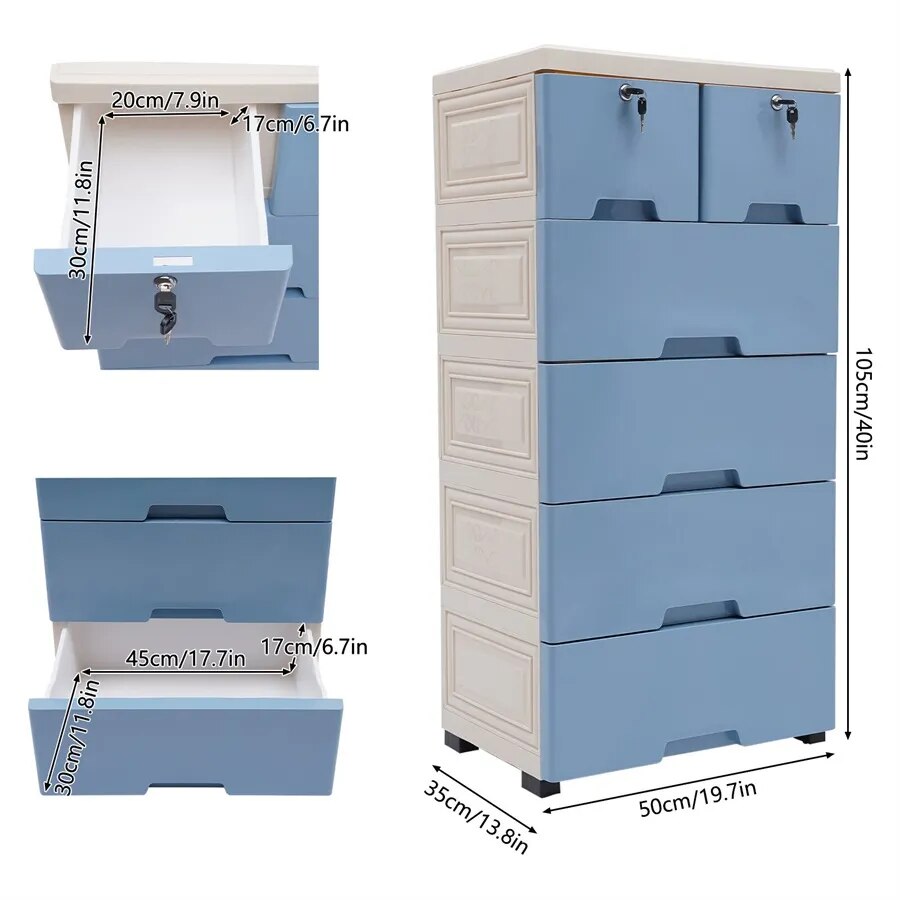 6 Drawer Plastic Dresser with Wheels Storage Cabinet