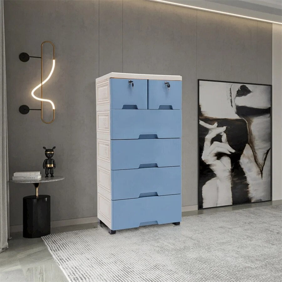6 Drawer Plastic Dresser with Wheels Storage Cabinet