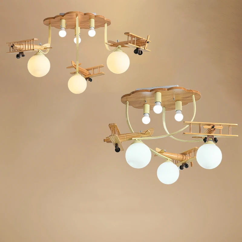 Wooden Airplane Chandelier Light for Kids Room