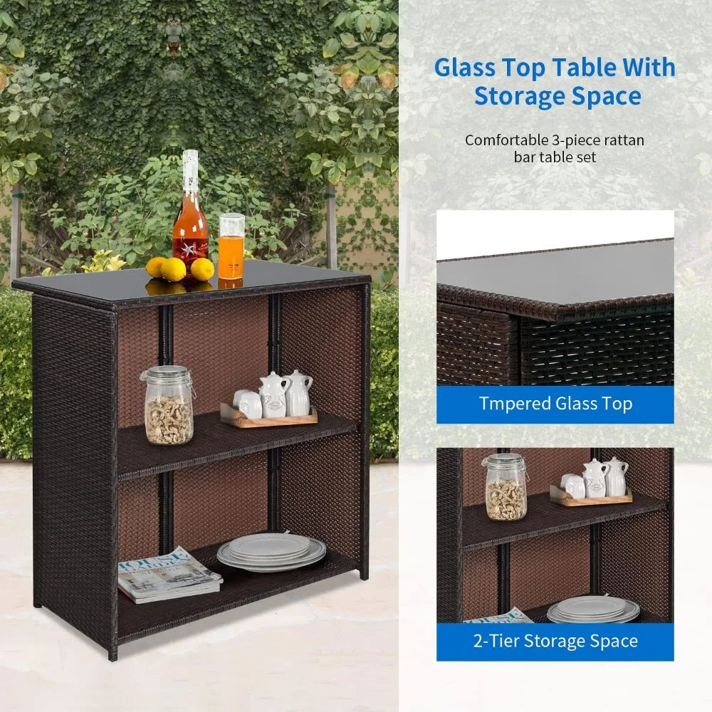 3 Pcs Outdoor Patio Bar Set