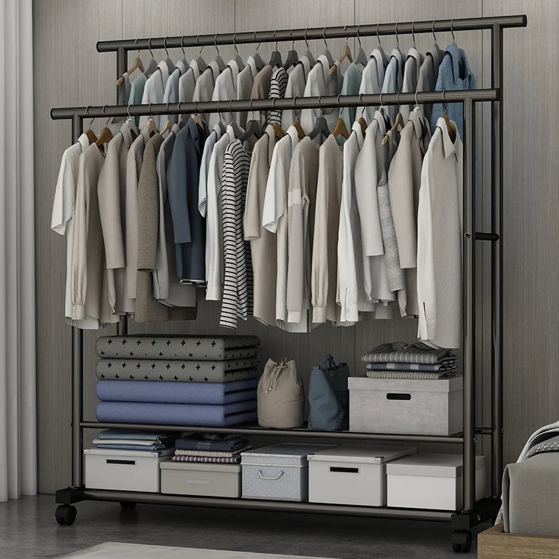 White, Black Wheels Clothes Rack