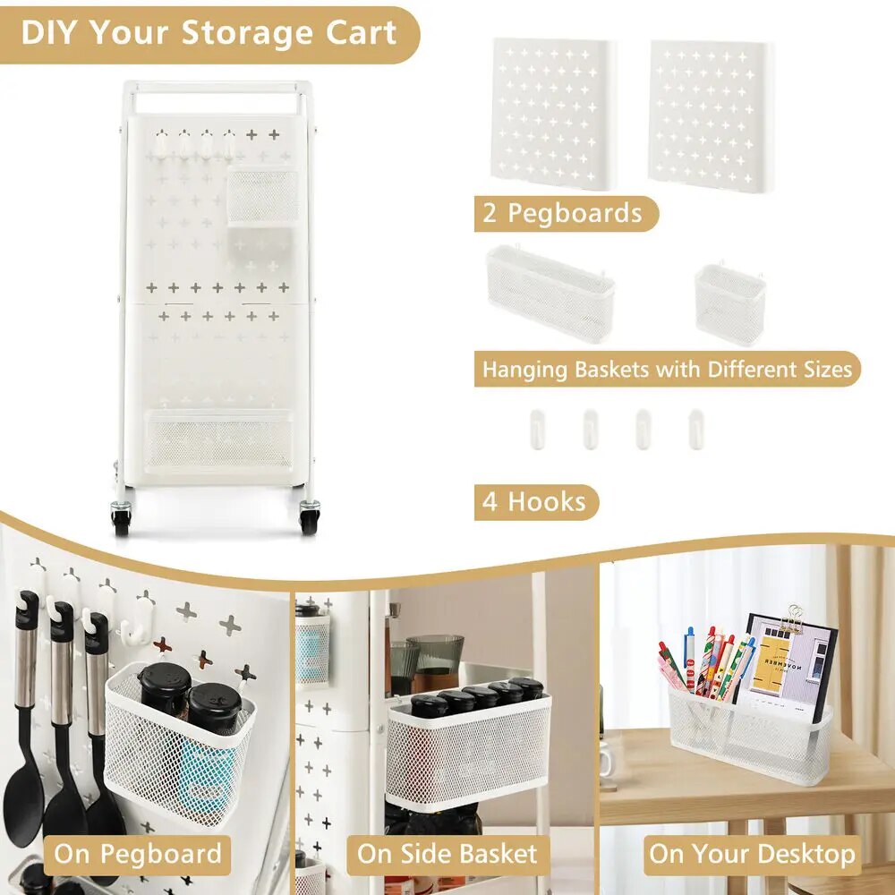 Costway 3-Tier Utility Storage Cart, White