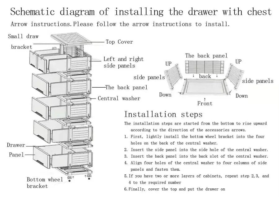 6 Drawer Plastic Dresser with Wheels Storage Cabinet