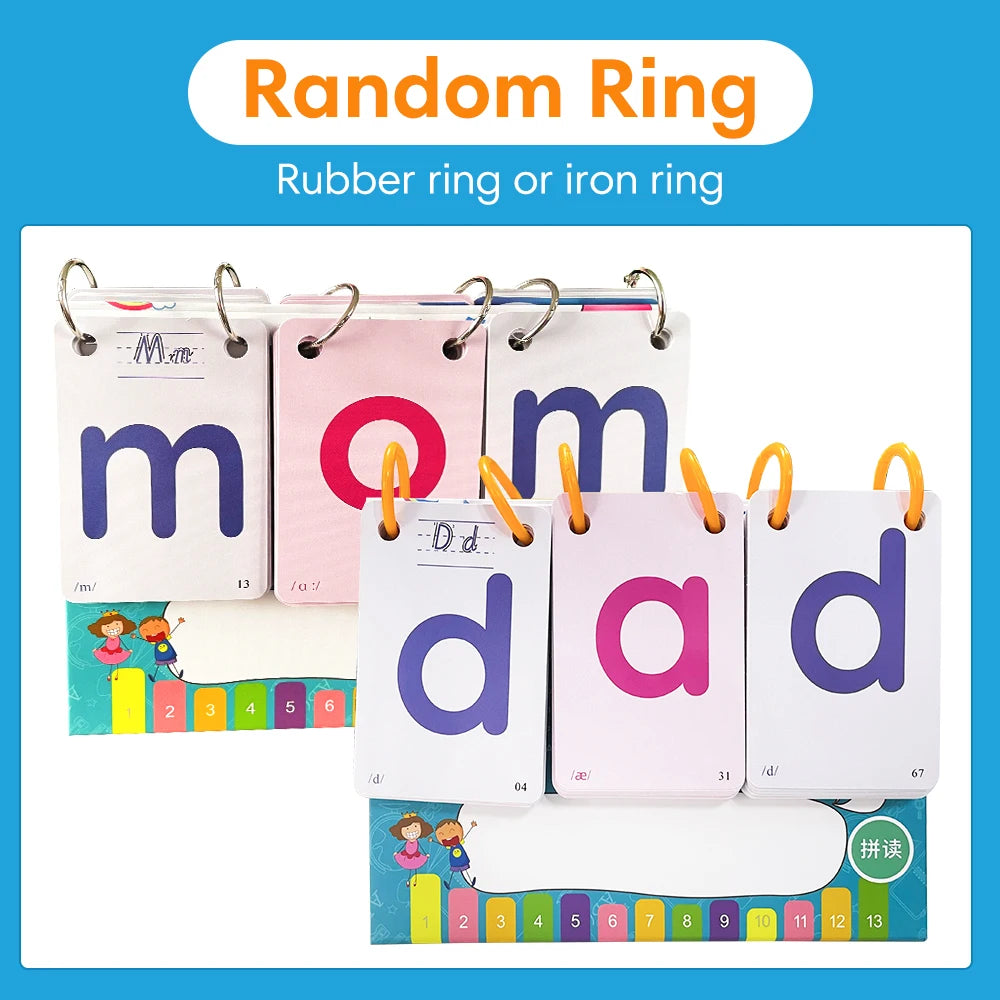 English Phonics Flashcards with 3 Syllable Spelling Flip Cards