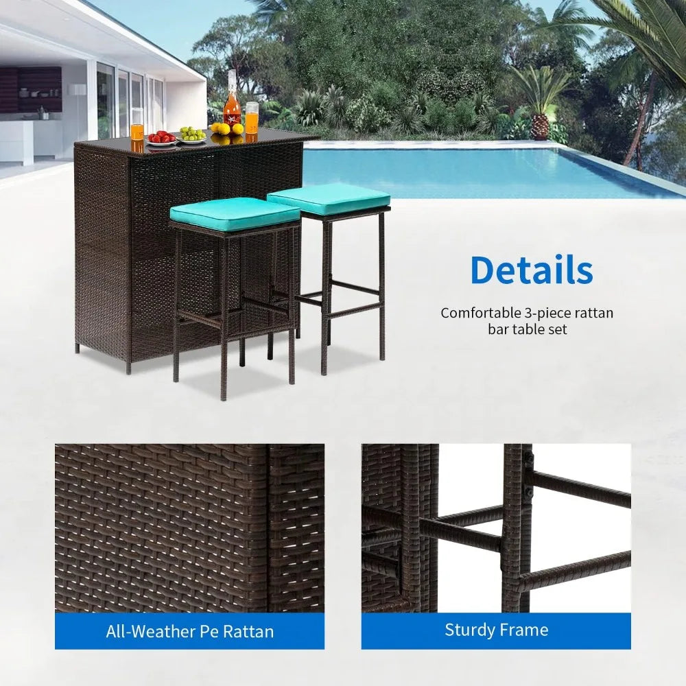 3 Pcs Outdoor Patio Bar Set
