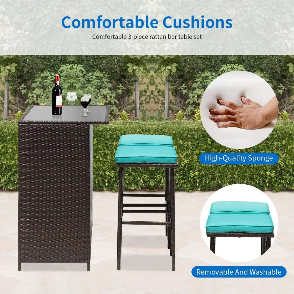 3 Pcs Outdoor Patio Bar Set