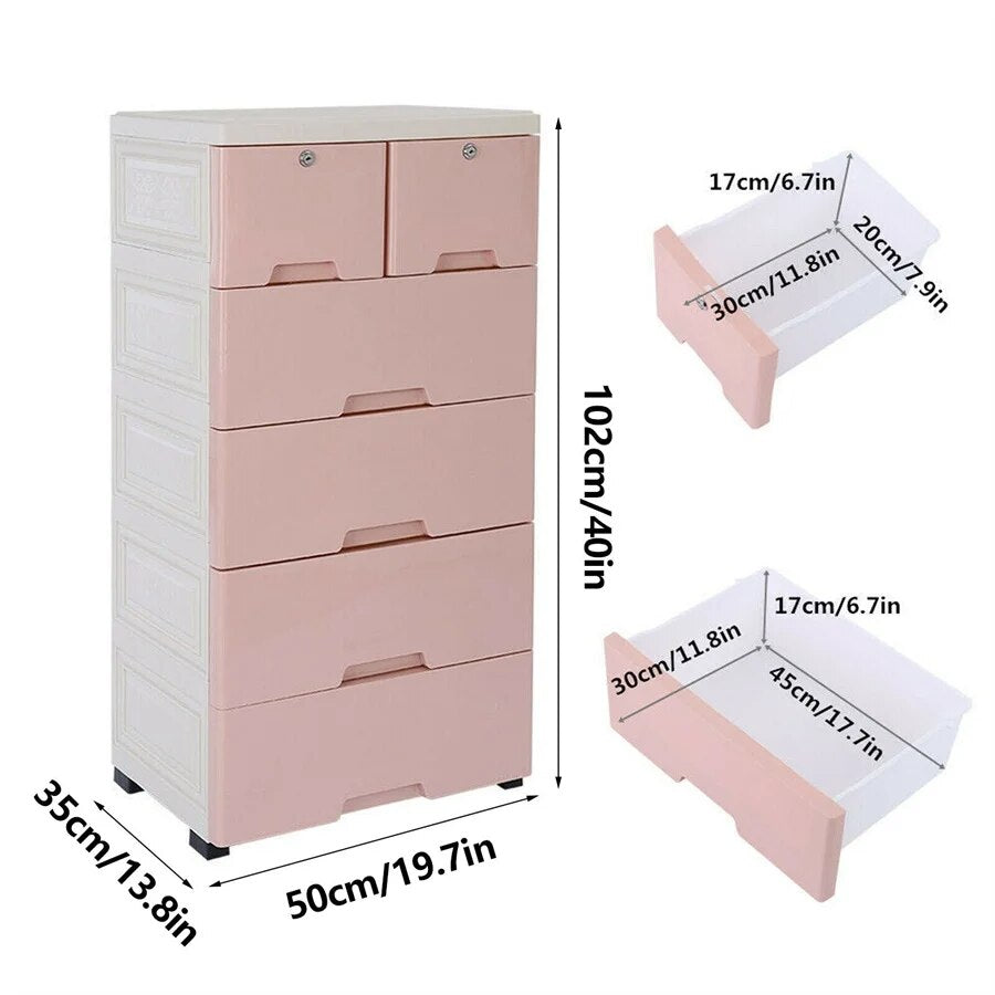 6 Drawer Plastic Dresser with Wheels Storage Cabinet