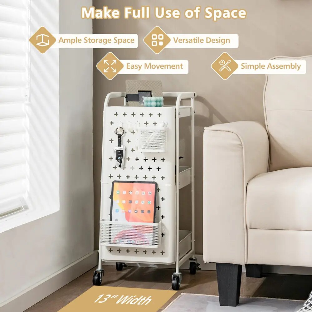 Costway 3-Tier Utility Storage Cart, White