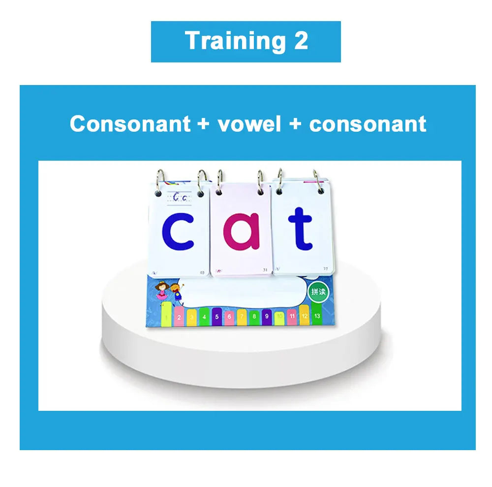 English Phonics Flashcards with 3 Syllable Spelling Flip Cards