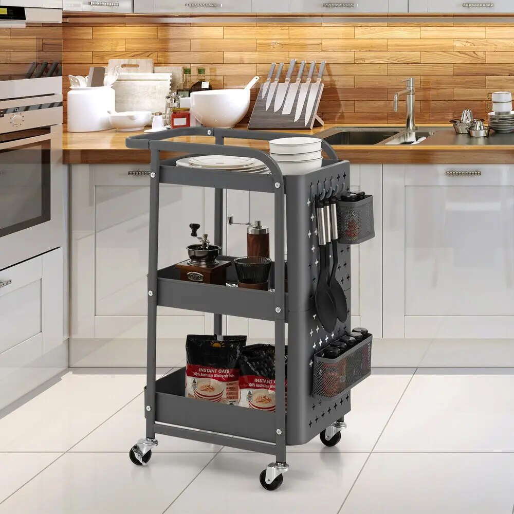 Costway 3-Tier Utility Storage Cart, Grey