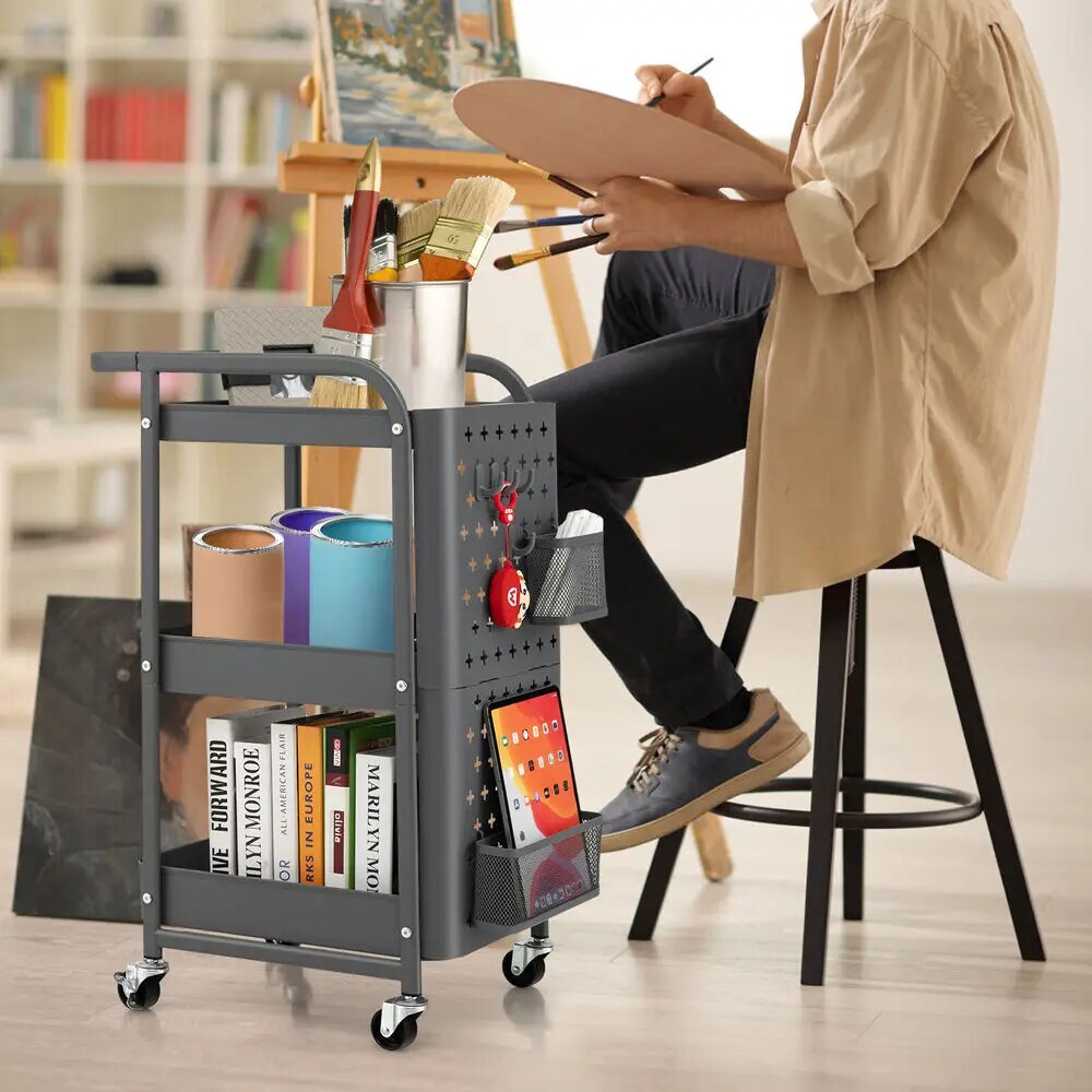 Costway 3-Tier Utility Storage Cart, Grey