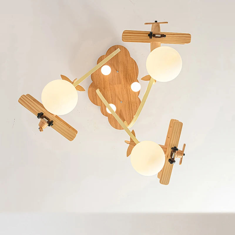 Wooden Airplane Chandelier Light for Kids Room