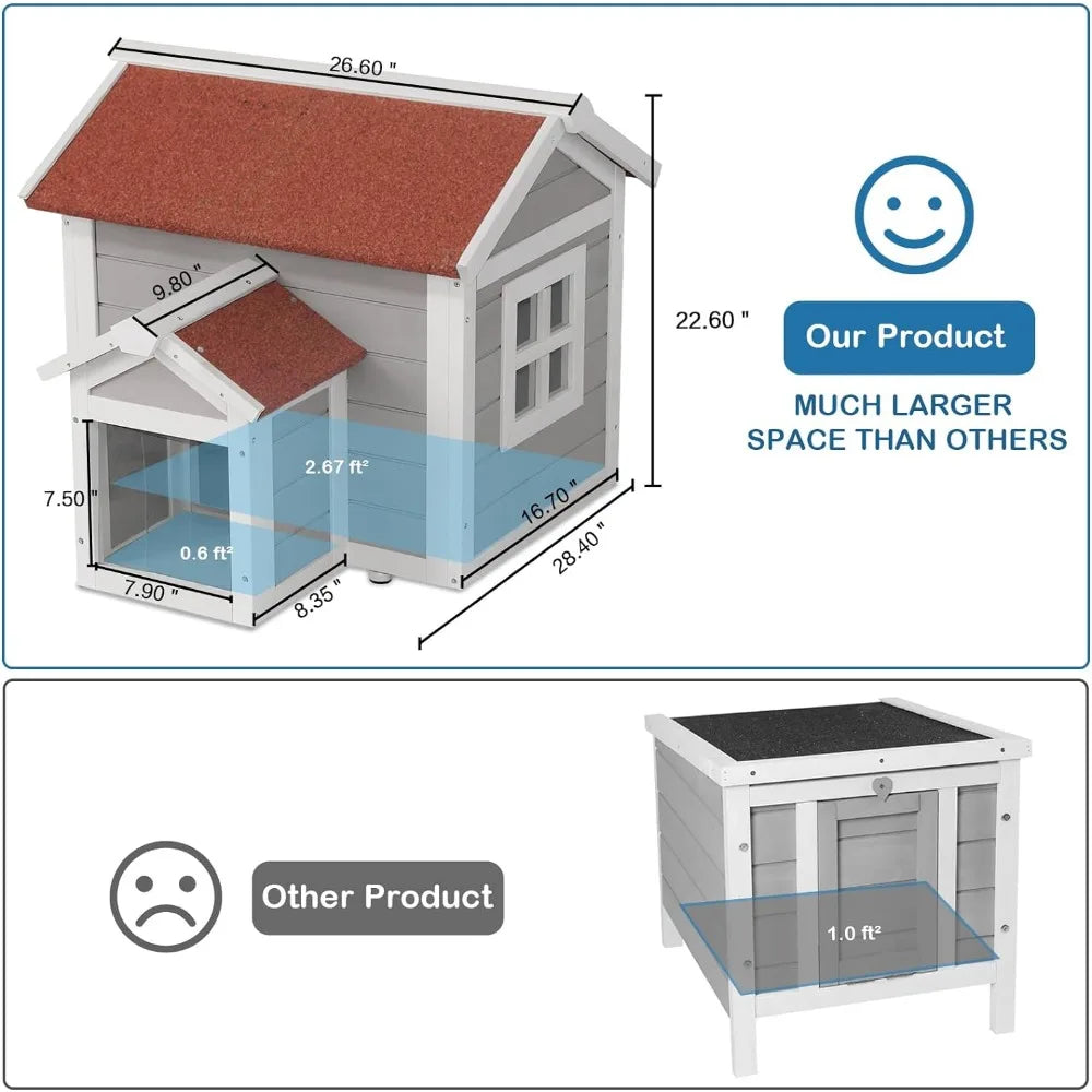 Outdoor Cat House with 2 Entry / Exits