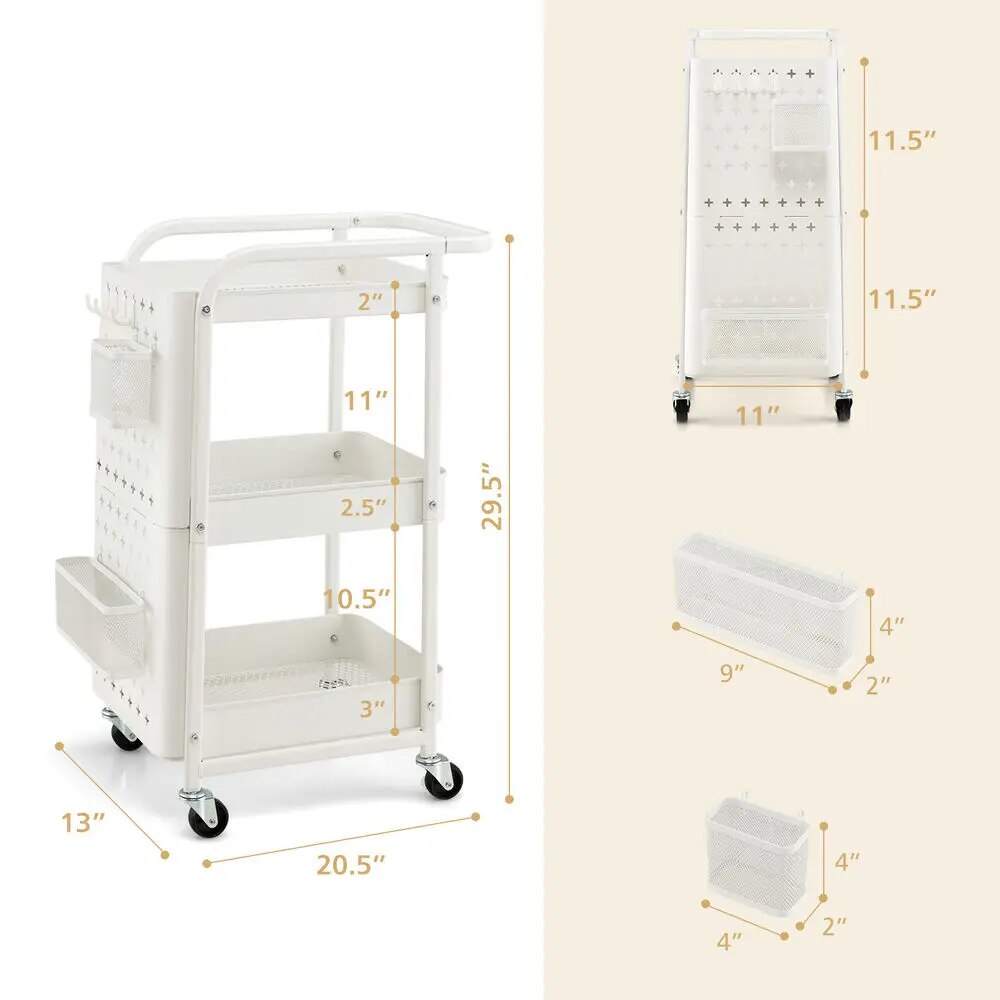 Costway 3-Tier Utility Storage Cart, White