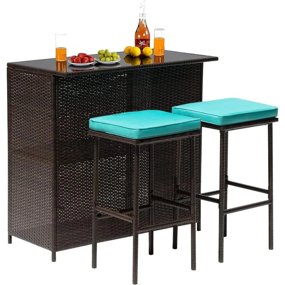 3 Pcs Outdoor Patio Bar Set