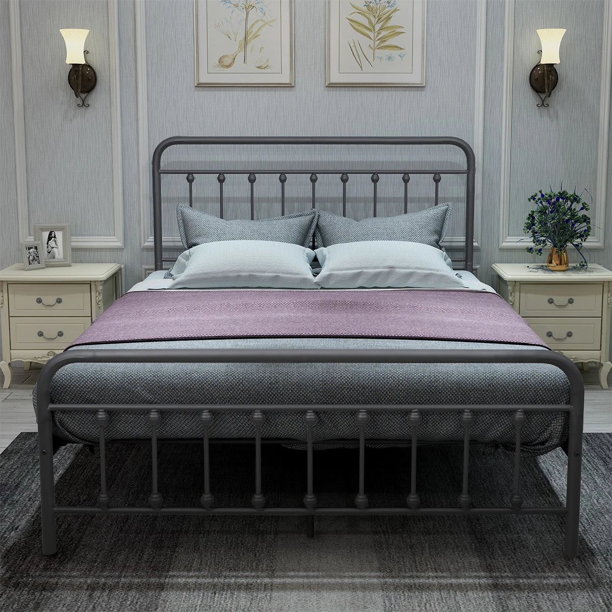 Queen, Platform, Metal Bed with Headboard and Footboard