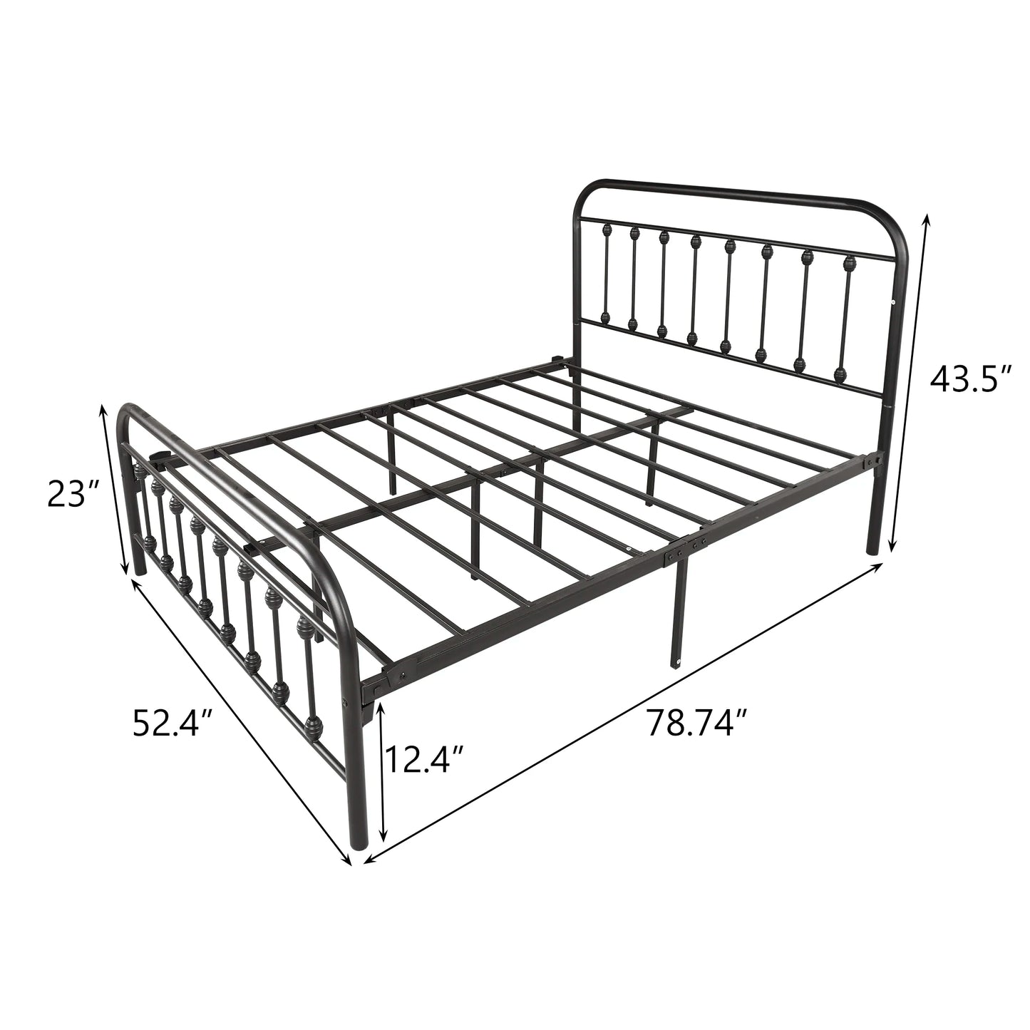 Full Size Vintage Metal, Platform Bed Frame with Headboard & Footboard