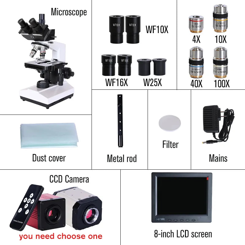 SEELANG Professional Lab biological HD trinocular microscope zoom 2500X