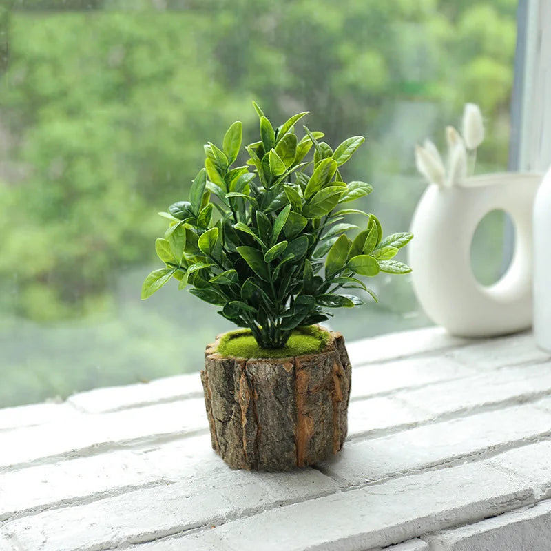 Mini Artificial Plants in Wood Looking Pot