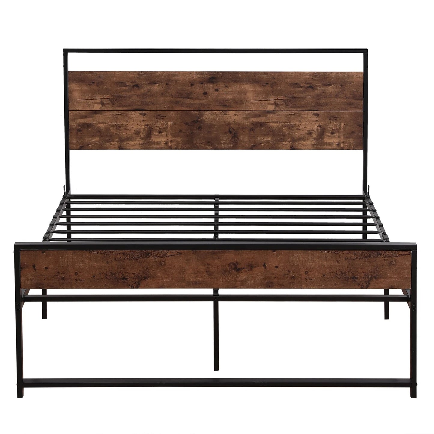 Black Iron Bed Frames with Retro Brown Headboard