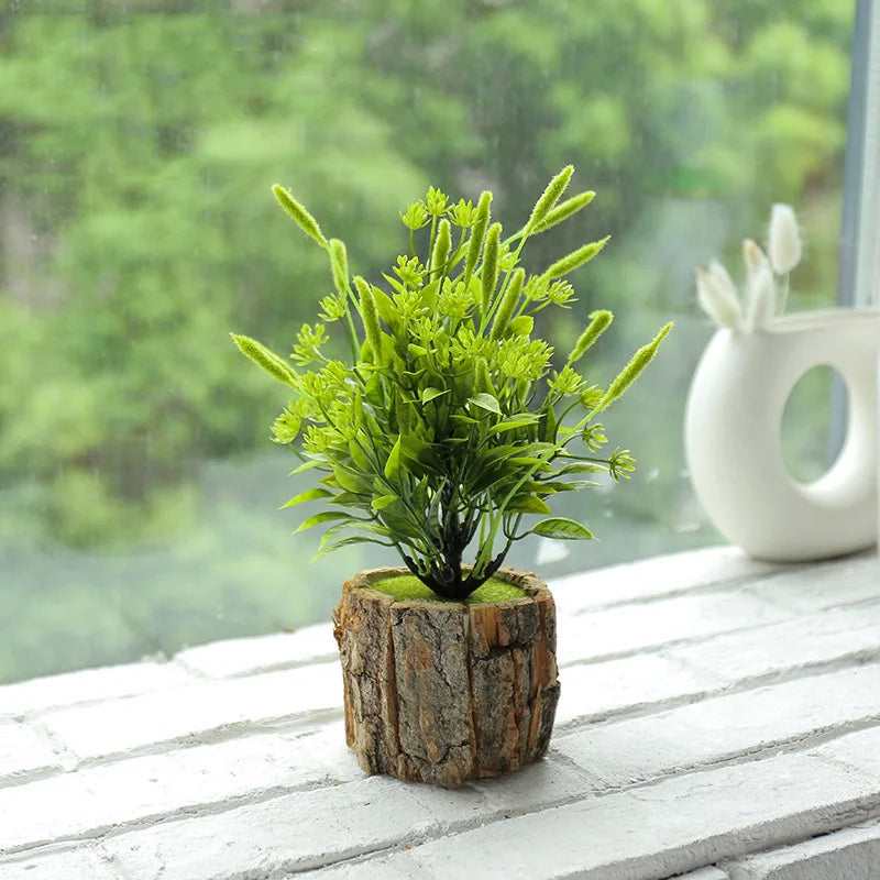Mini Artificial Plants in Wood Looking Pot