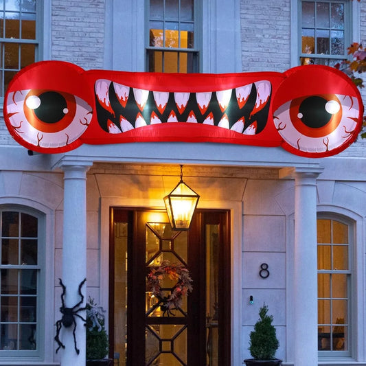 14 FT Long Halloween Inflatable Double Red Eyes and Teeth with Build-in LED Lights