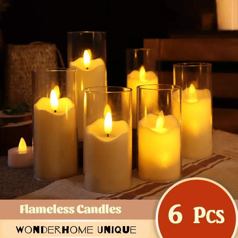 6 Piece Led Flameless Flickering Candles, Battery Operated