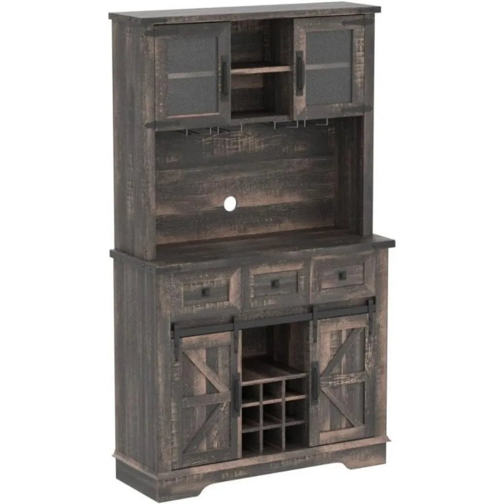 72" Farmhouse Bar Cabinet with Sliding Barn Door