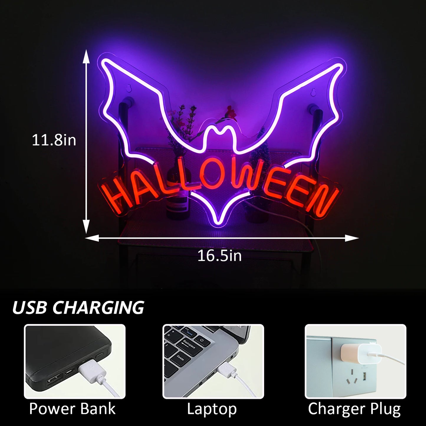 Neon Pumpkin, Ghost or Bat Neon Led Halloween Decoration Sign