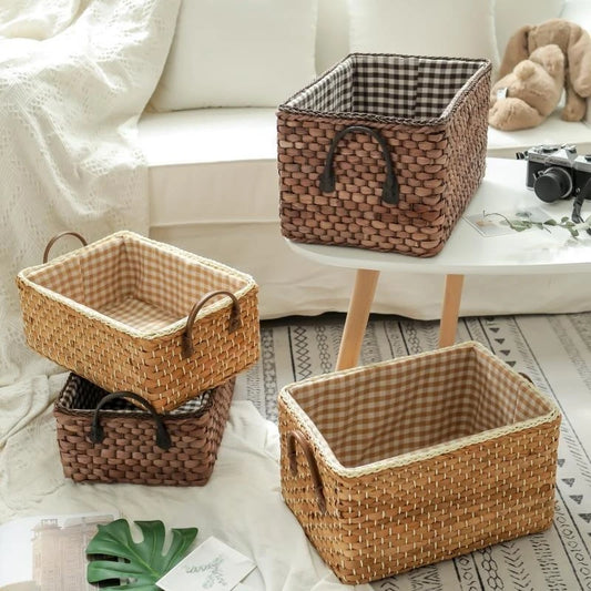 Corn Husk Woven Storage Baskets, Rectangular