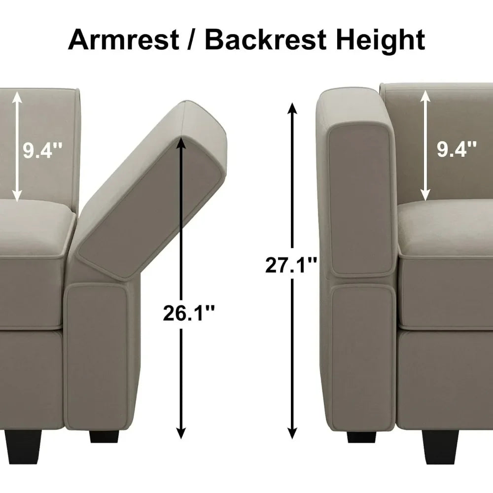 Oversized Living Room Sofa Block, Segmented with Reversible Chain, Storage Seats & Ottoman