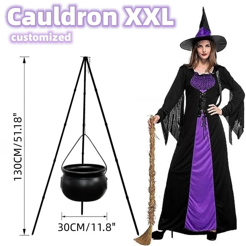 Halloween Witch Cauldron on Tripod with Lights Black Bowl