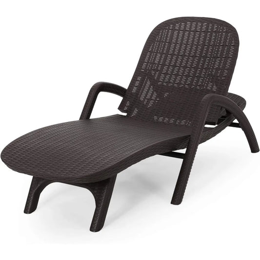 Faux Wicker Chaise Lounge Folding Beach Chair