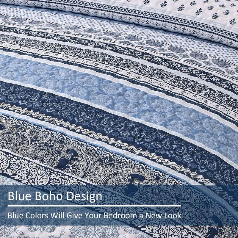 Boho 3 Piece Quilt Set, Lightweight Microfiber, Bohemian Bedspread