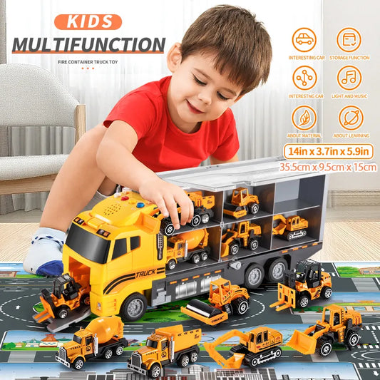TEMI Transporter Playset with Play Mat & 6 pc Mini Engineering Vehicles