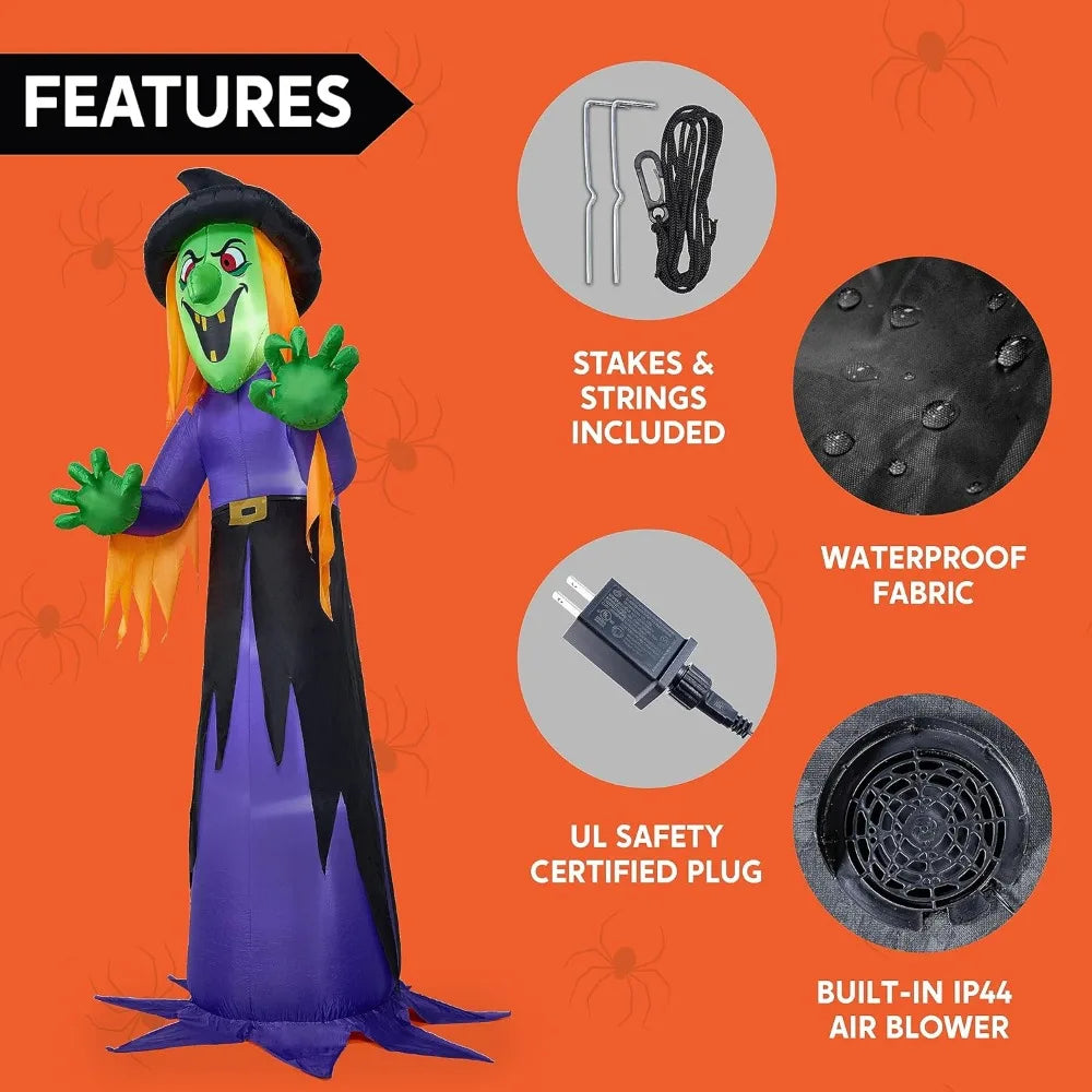 12 FT Giant Halloween Inflatable Witch with Built-in LED Lights