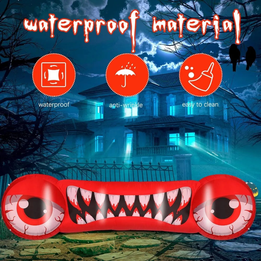 14 FT Long Halloween Inflatable Double Red Eyes and Teeth with Build-in LED Lights