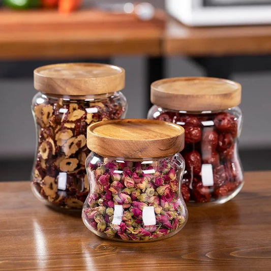Decorative Glass Food Storage Jar with Bamboo Lid