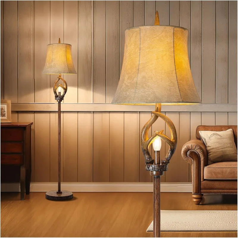 Rustic Farmhouse Antler Floor Lamp with Nightlight