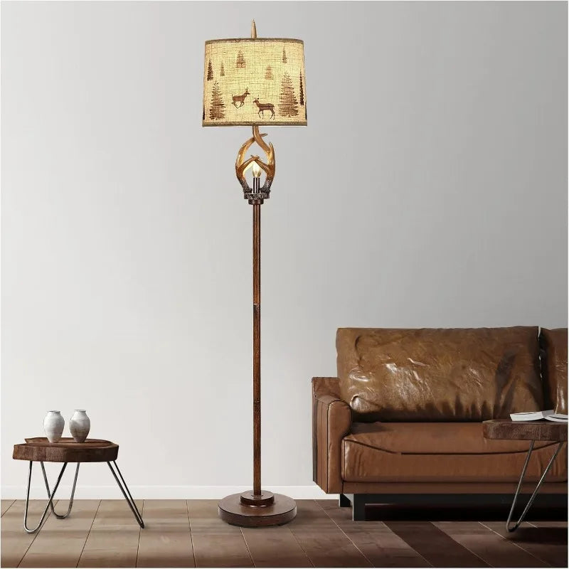 Rustic Farmhouse Antler Floor Lamp with Nightlight