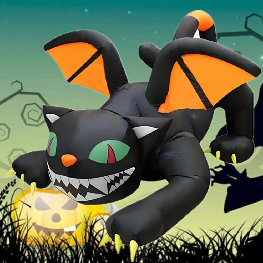 6 FT Halloween Inflatable Black Cat with Wings & LED Lights