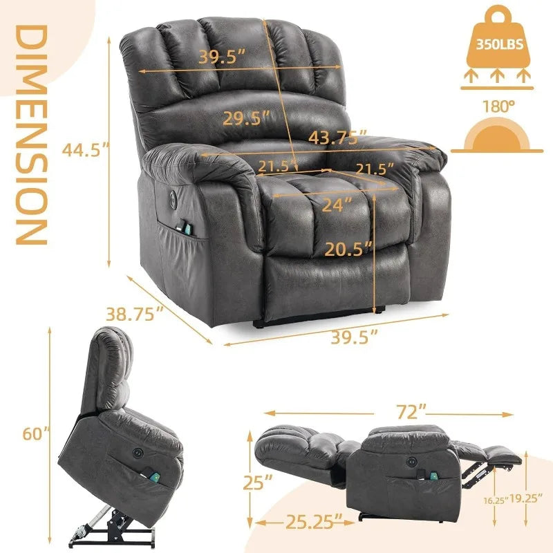 Lay Flat, Dual OKIN Motor Electric Lift Recliner w/Heat Massage, Position Reclining Chair