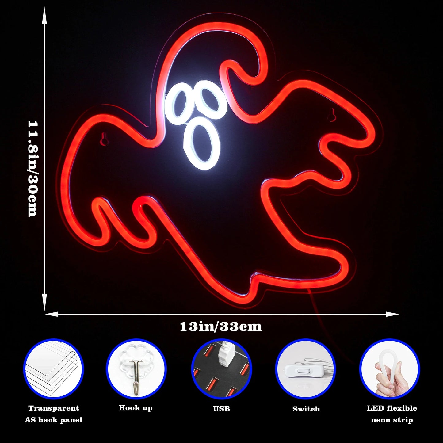 Neon Pumpkin, Ghost or Bat Neon Led Halloween Decoration Sign