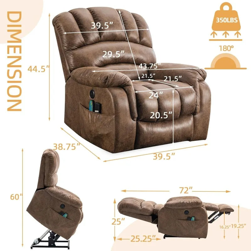 Lay Flat, Dual OKIN Motor Electric Lift Recliner w/Heat Massage, Position Reclining Chair