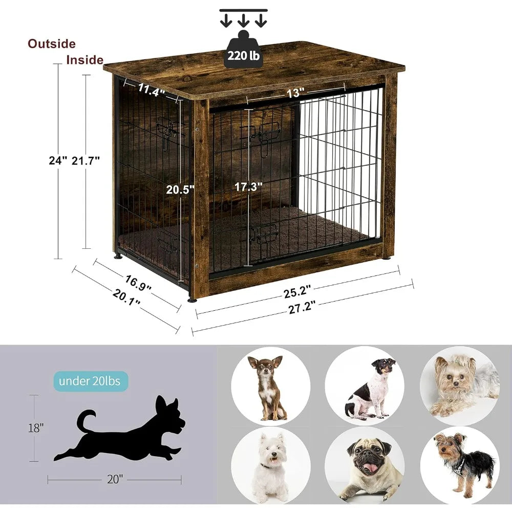 Dwanton Wooden Dog Crate Furniture with Cushion